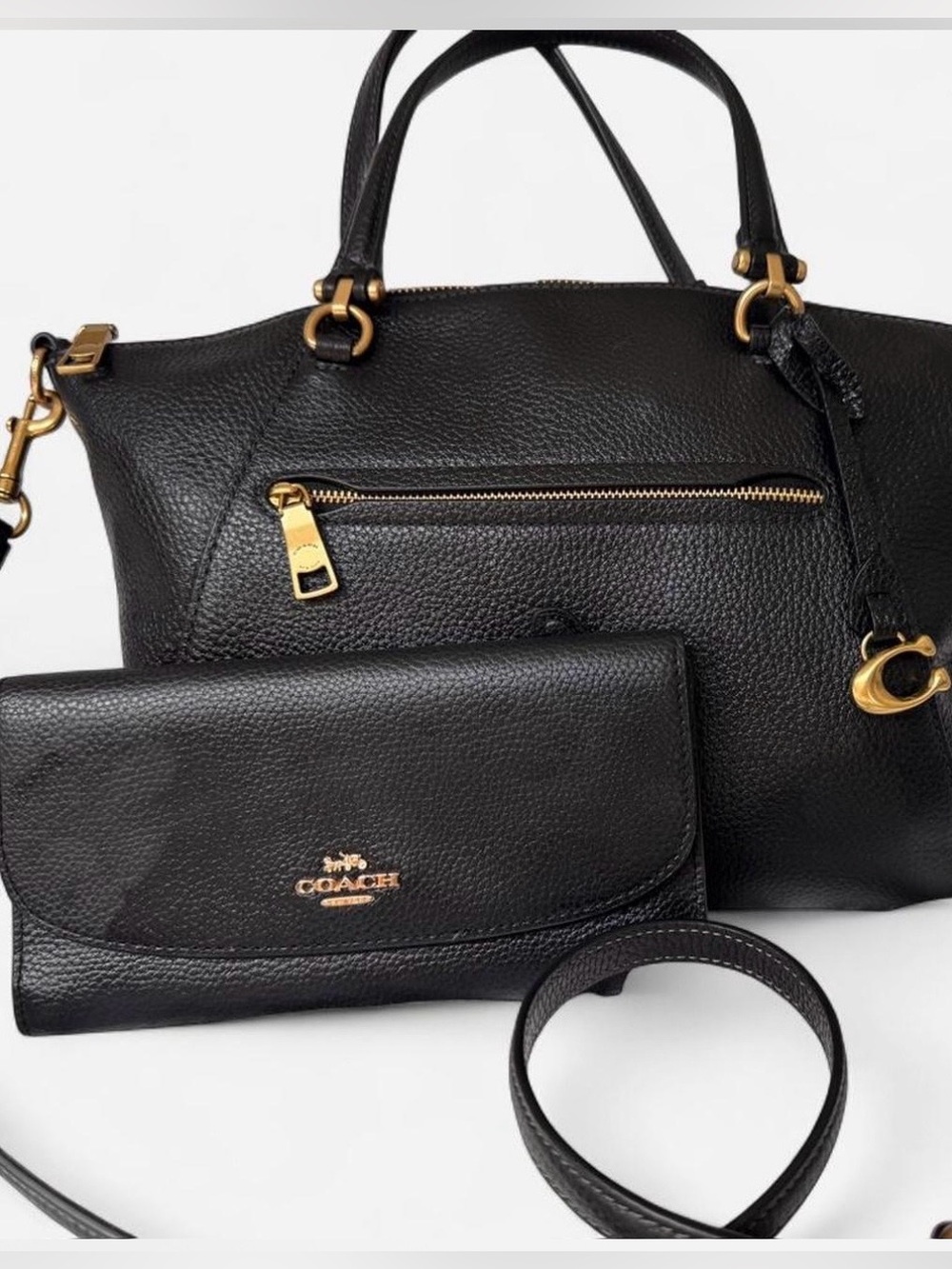 Coach Bella Pebbled Leather Satchel with Coach Trifold Wallet